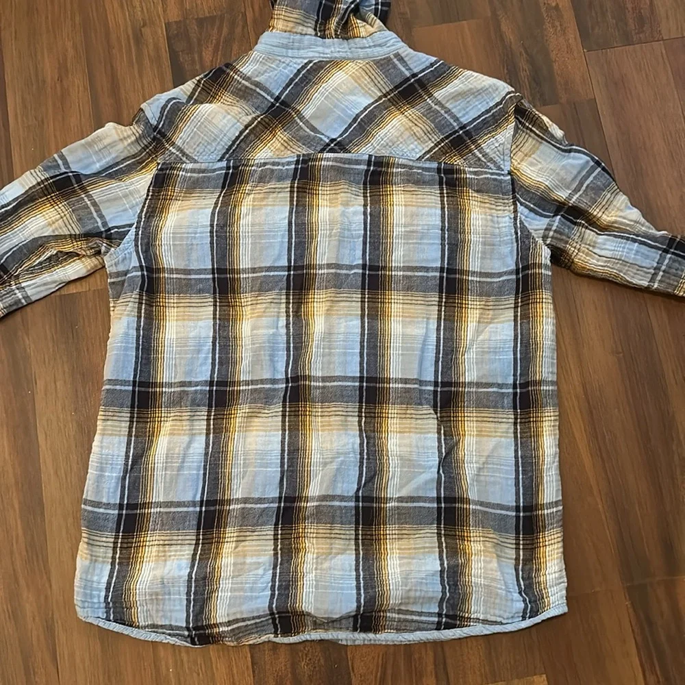 Unionbay Men Plaid Quilted 100% Cotton Long Sleeve Button Down Hooded Shirt sz L